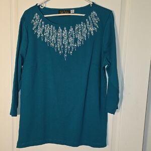 Bob Mackie Teal Top with Silver Accents
